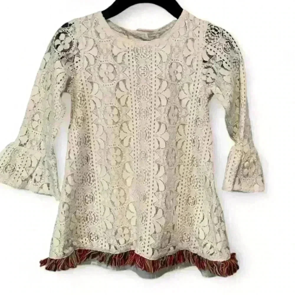 Good Lad Girls' Ivory Lace Crochet Dress Fringe Hem Size 3T
